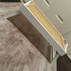 White and Tan Woven Tray Table